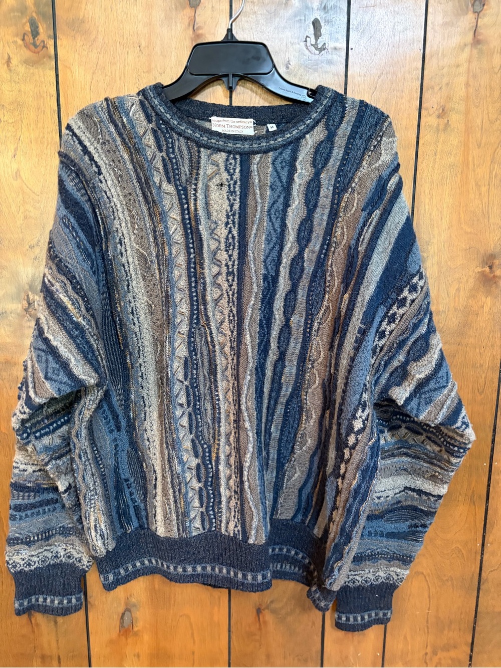 Norm Thompson Blue and Brown Striped Crewneck Sweater